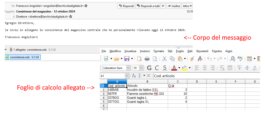 Immagine di una email e di un foglio di calcolo