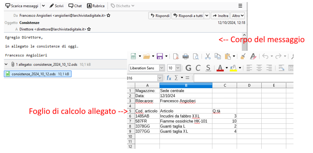 Immagine di una email e di un foglio di calcolo